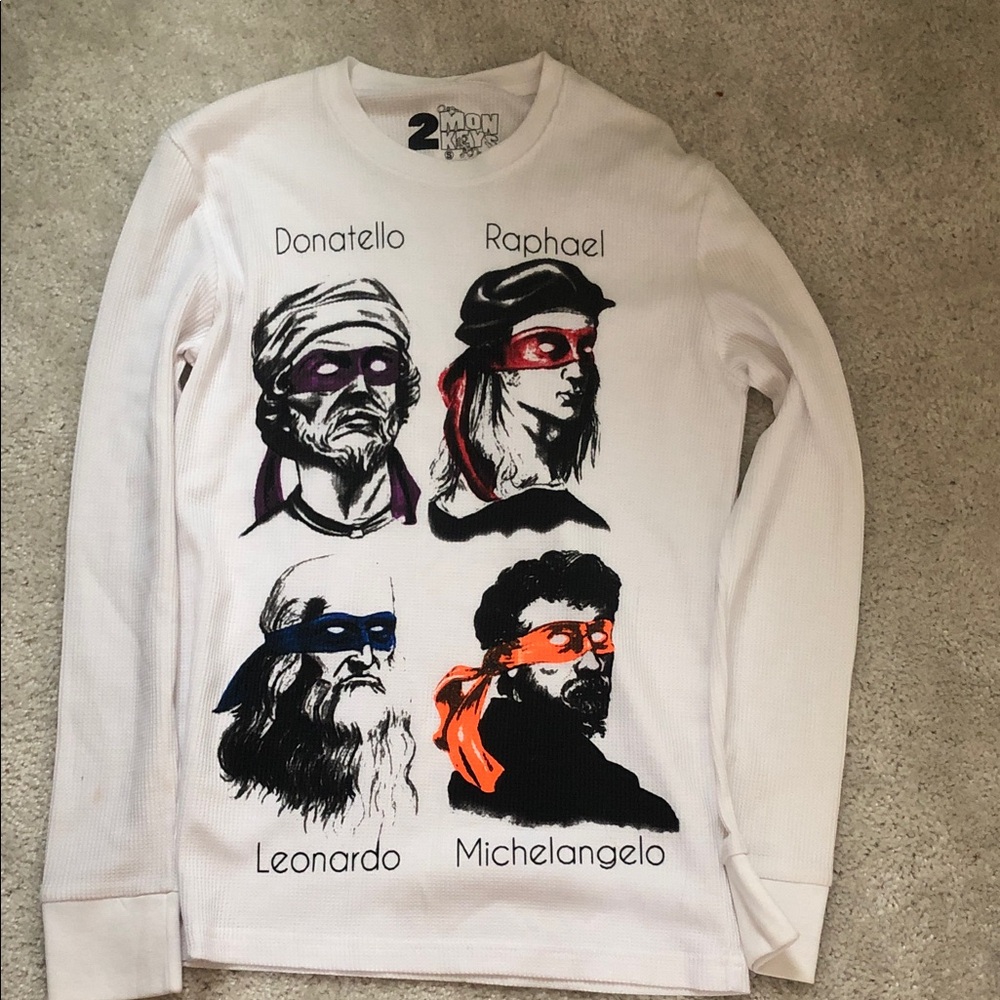 2 Monkeys White Ninja Turtles Long Sleeve Shirt size s